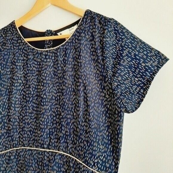 YUMI | Fit & Flare Short Slv Summer Tea Dress Navy Blue Yellow & White Sz 10 L - Picture 5 of 16